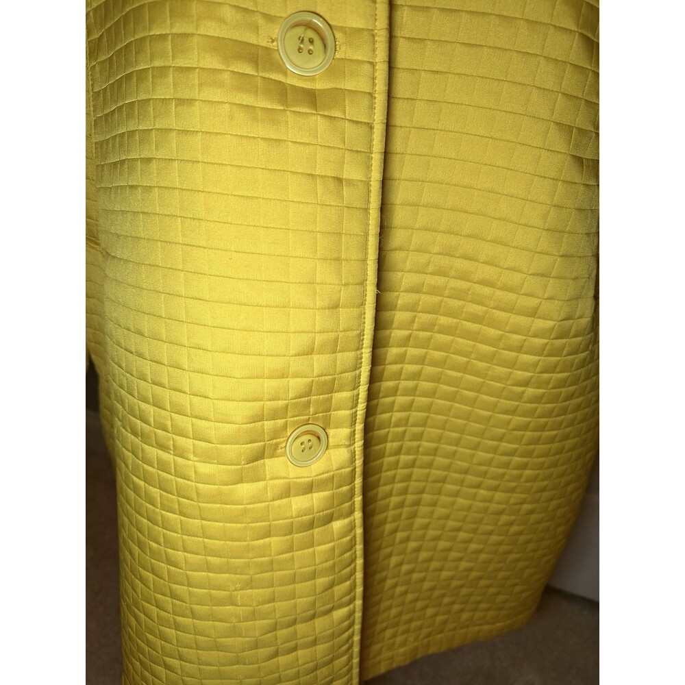 Harve Benard Quilted Coat Women Size 16 Vintage Yellow Grid Textured Long Jacket - Picture 7 of 11